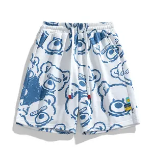 Men's Cute Bear Graphic Casual Sweat Shorts, Premium Cotton Blend Drawstring Elastic Waist Shorts with All-Over Print, Soft Loose Fit Lounge Shorts with Side Pockets for Gym, Running, Daily Wear, Urban Streetwear, Plus Size S-3XL, Multiple Colors Availabl