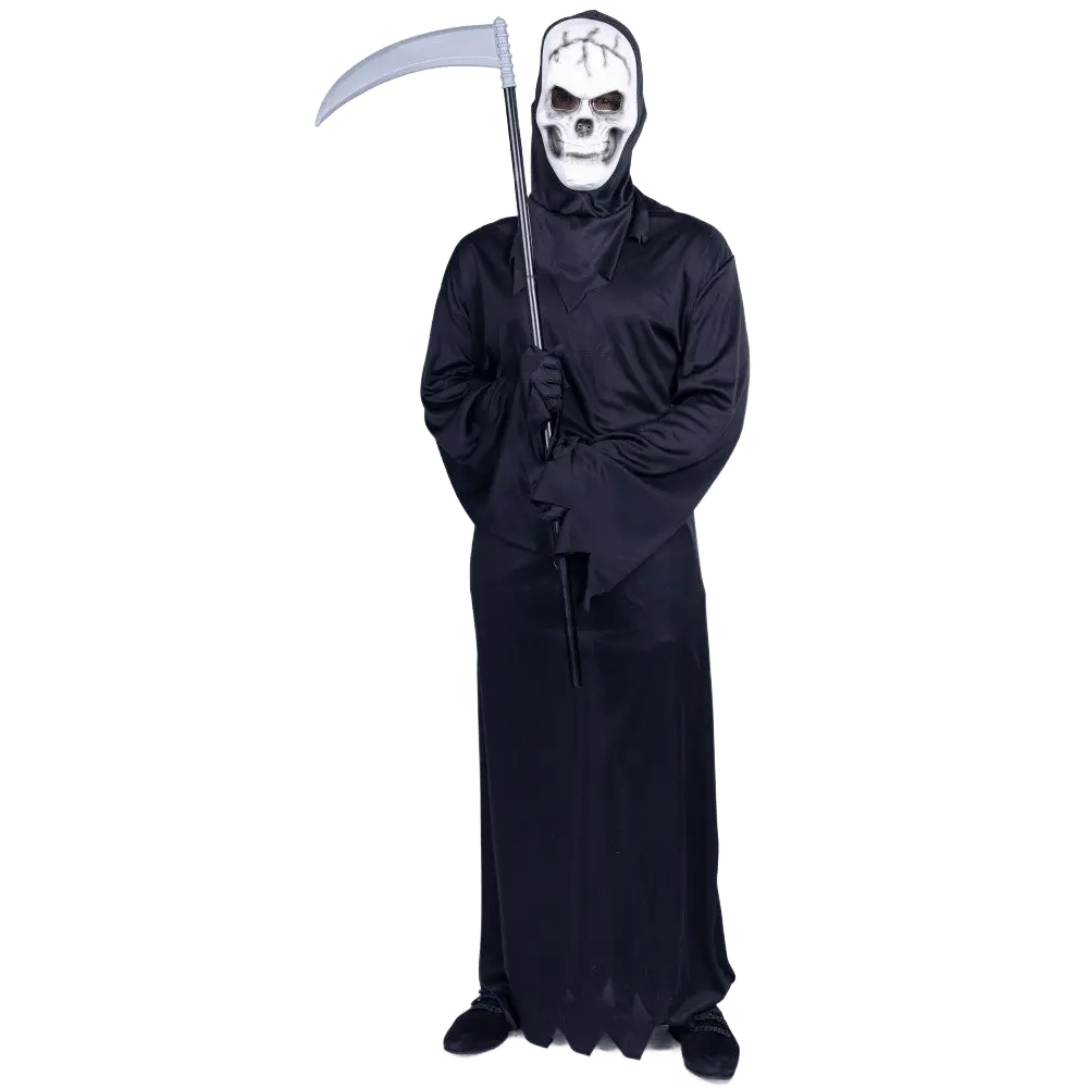 Grim Reaper Costume For Adults - Black Scary Costume Dress Set with Realistic Look For Halloween, Theme Party & Horror Costume Party