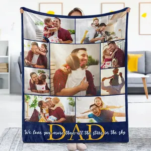 Custom Father's Day Photo Collage Blanket, Personalized Blanket for Dad, Photos Text Blankets