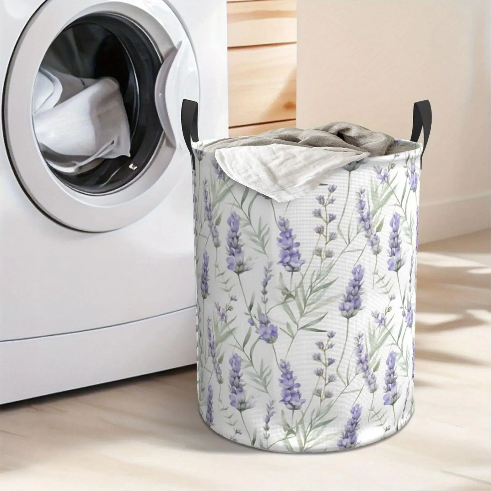 Vintage Lavender Floral Laundry Hamper  Portable Storage Hamper with Sturdy Handle， Oxford Cloth， Easy to Store and Collapsible Design， Laundry Baskets