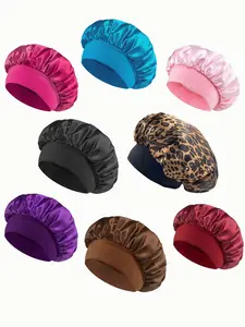 4-Piece Satin Sleep Cap Set, Multi-Color Mix, Soft Silk-Like Hair Protection, Haircare, Curly Hair Night Cap, High Stretch Elasticity Wide Brim Comfortable Fit, Nightcap