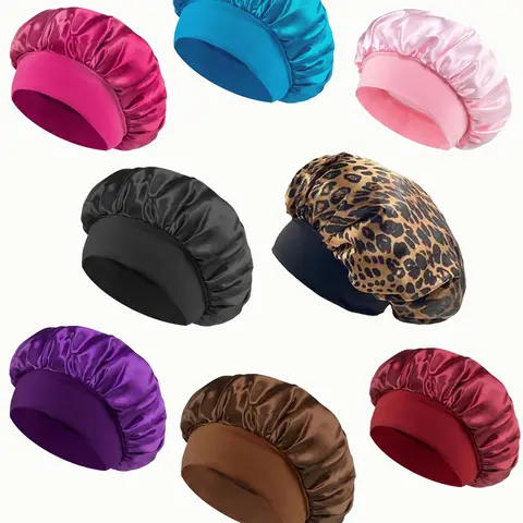 4-Piece Satin Sleep Cap Set, Multi-Color Mix, Soft Silk-Like Hair Protection, Haircare, Curly Hair Night Cap For Curls, High Stretch Elasticity Wide Brim Comfortable Fit, Nightcap, Bonnets For Sleeping