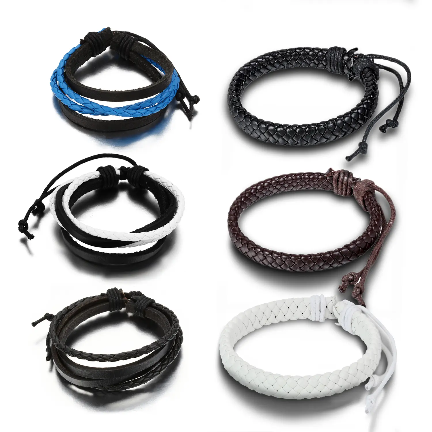 OIDEA Men's Artisan Multi-Strand Braid Leather Bracelet, 25 cm Adjustable Wristband for Casual Wear and Bracelet Stacking, Birthday Gift, Adjustable Size, Artisan Look, 25 Cm Length