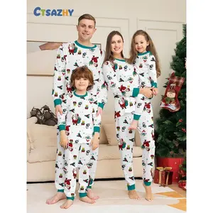 Family Christmas Pajamas Set, Cute Santa Claus Candy Cane Print, Long Sleeve Fitted Sleepwear for Fall & Winter, 2 Piece