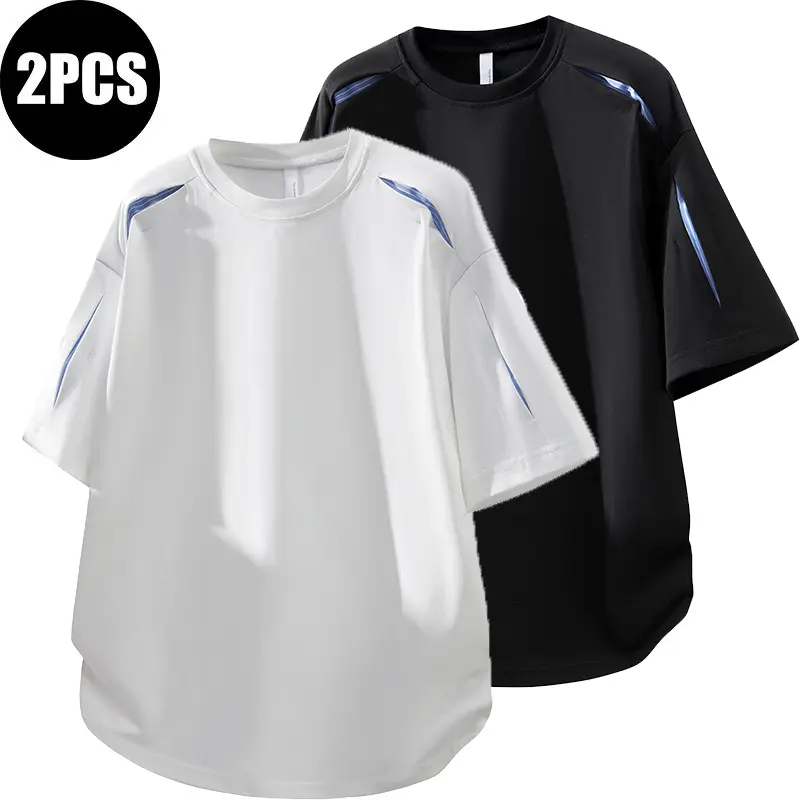 2PCS summer short sleeved patchwork T-shirt fashionable, comfortable, versatile top casual round neck breathable college style short sleeved T-shirt