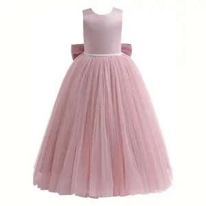 Girls Formal Dress Flower Girl Dresses Kids Wedding Bridesmaid Princess Pageant Prom Birthday Party Ball Gown Elegant Sleeveless Satin Tulle Pink Dress