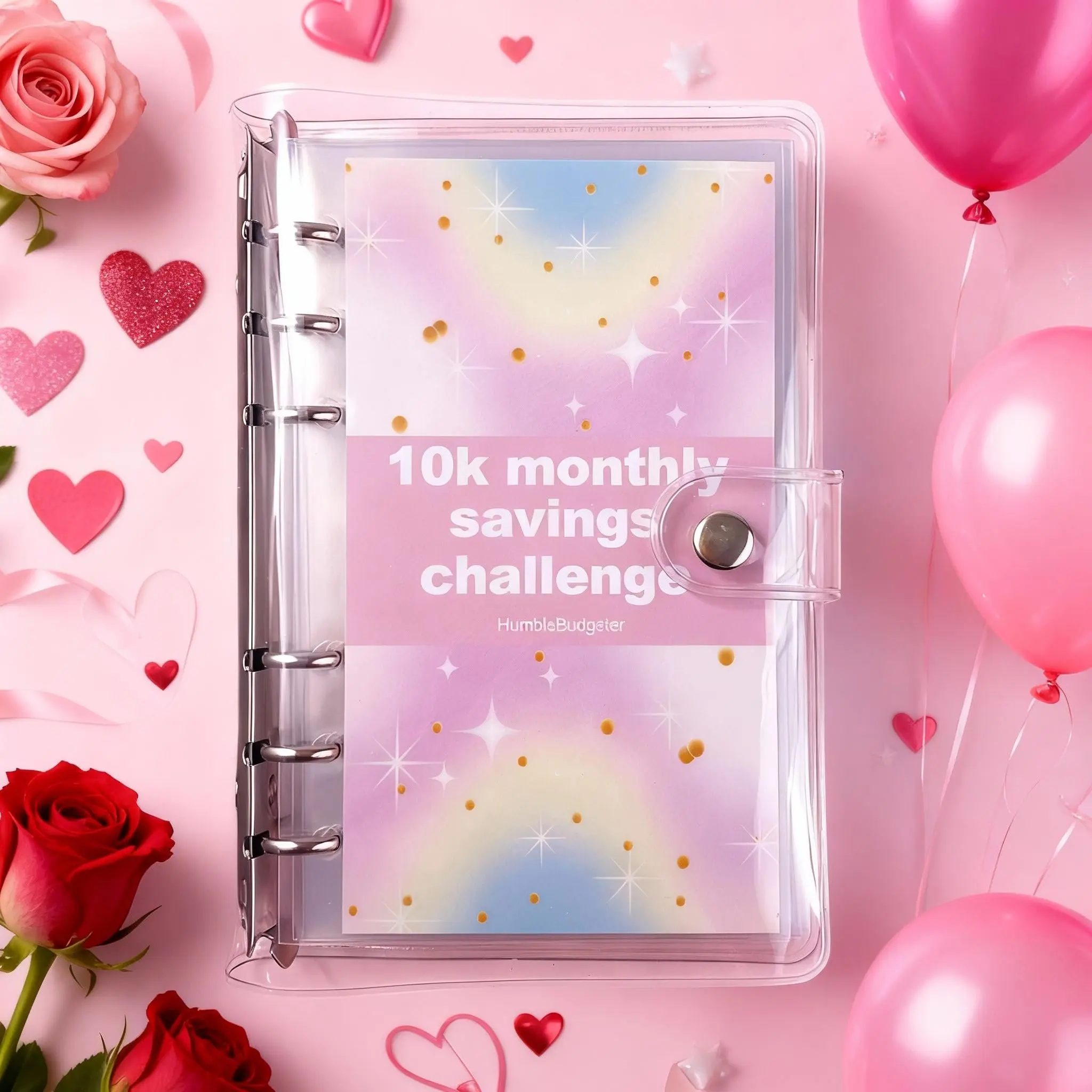 Savings Challenge Binder, 1 Count A6 10k Savings Binder, Monthly Budget Planner, Financial Planner for Home, School & Office, Girly Office Accessories, Planner Notebook, Savings Tracker Organizer