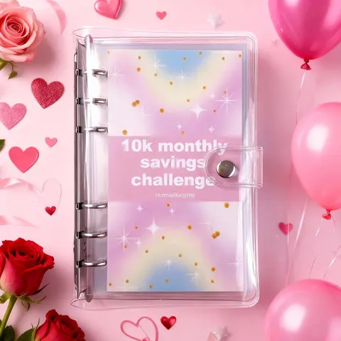 Savings Challenge Binder, 1 Count A6 10k Savings Binder, Monthly Budget Planner, Financial Planner for Home, School & Office, Girly Office Accessories, Planner Notebook, Savings Tracker Organizer
