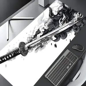 Ninja Flame Knife Pattern Mouse Pad, Large Gaming Mouse Pad, Aesthetic Desktop Decoration Protective Pad, Non-slip Rubber Pad for Laptop, Desktop Computer Games, Office Desk Accessories, Gaming Desk Accessory