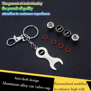 Car Keychain Wrench Valve Stem Cap, Multiple Car Models Available, Dustproof Waterproof Protection Cover, Keyring Tire Valve Caps