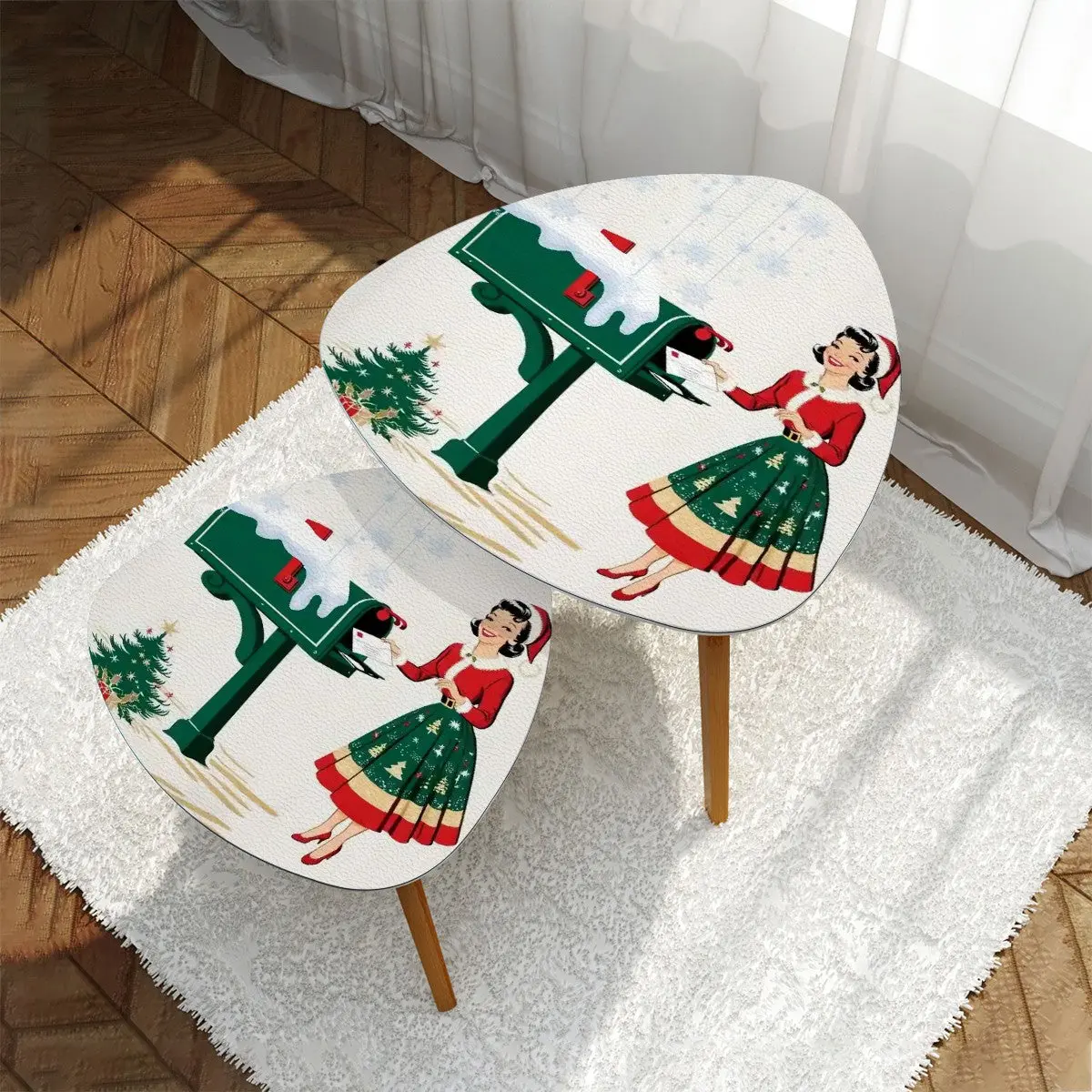 Mid Century Modern Christmas Decor Nesting Tables, Kitschy 50s Design
