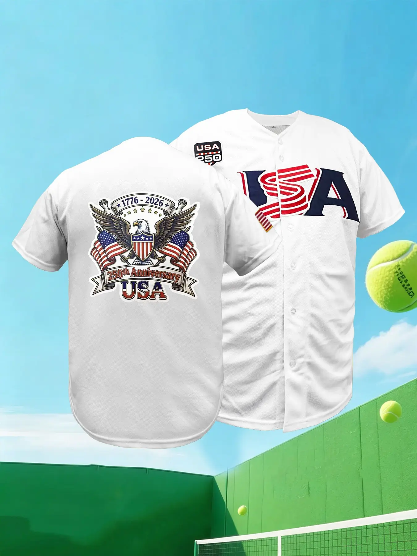Premium Embroidered USA 250th Casual Baseball Jersey Men Women 1776-2026 Full Eagle Badge Stitched Vintage Patriotic Sports Uniform Breathable Fabric Sports Clothing