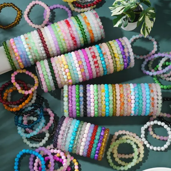 Women's 35Pcs Boho-Chic Handcrafted Mix Bracelet Set - Rainbow Beaded, Colorful Crackled Glass, Adjustable Bohemian Bangles, Ideal For Casual Attire & Vacation, Perfect Gift For Women, Rainbow Beaded Bracelet, Bohemian Bracelets