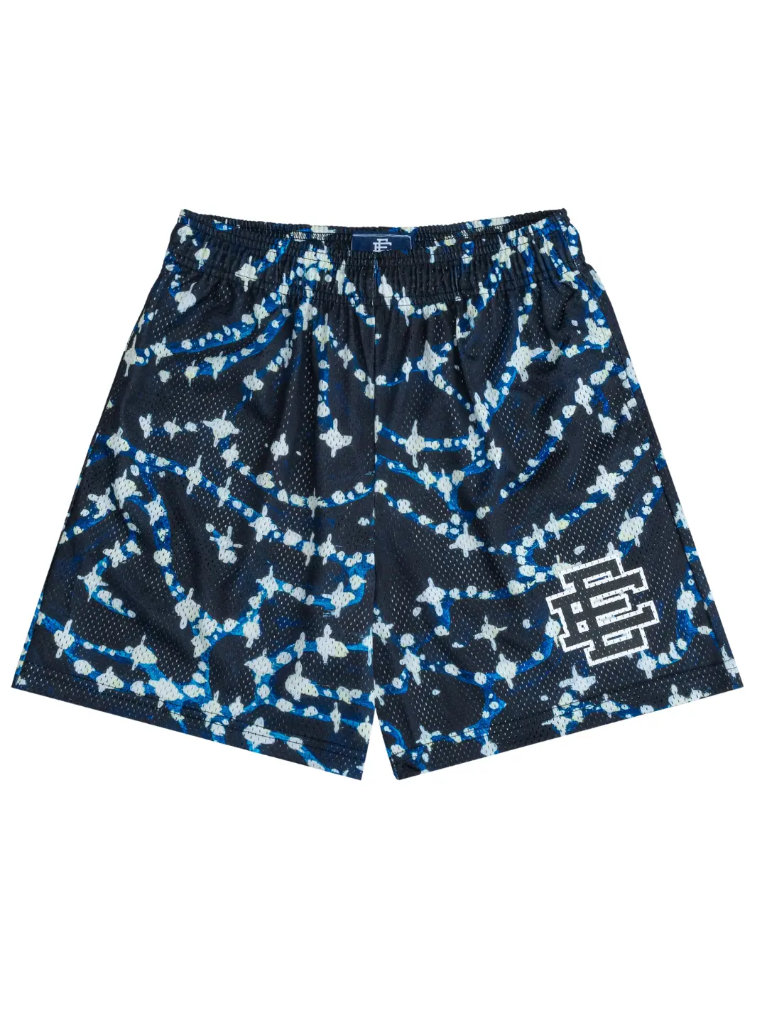 Men's Black Blue Splatter Print Mesh Shorts, Casual Athletic Gym & Streetwear Shorts