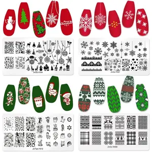 4 Pieces Christmas Nail Stamping Plates Set Snowflakes Elk Nail Art Plates Templates Christmas Tree Santa Claus Nail Stamper Xmas Snowman Printing Nail Polish Stamping Template Winter Nail Art Tools