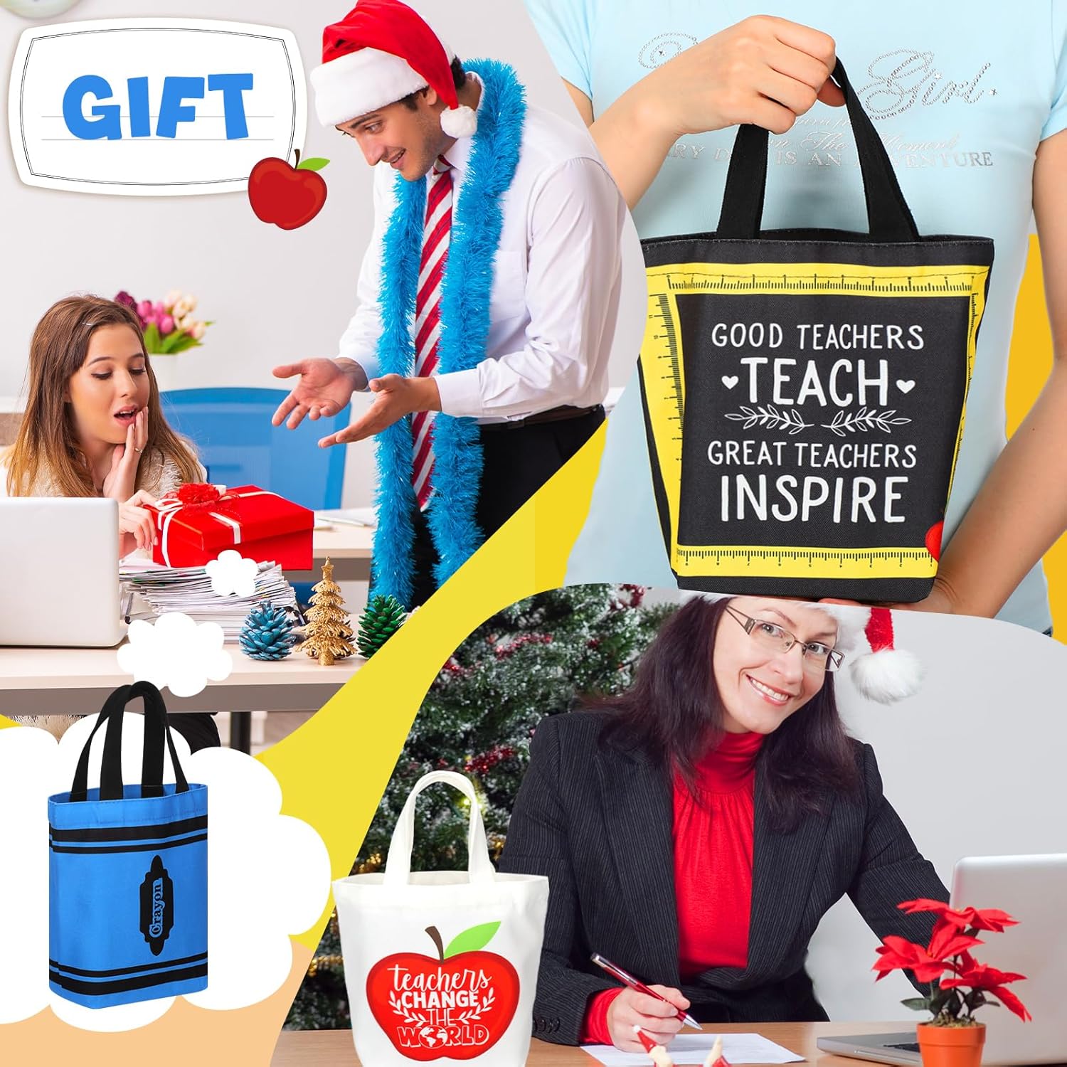 6/12 Pcs Back to School Teacher Gift Bags Canvas Tote Bags with Pencil Crayon Marble Notebook Apple Pattern Thank You Gift Handbags for Teacher Student,School Study Supplies,Welcome First Day of School Teacher Appreciation Class Rewards Graduation Gift 6/12 Pcs Back to School Teacher Gift Bags Canvas Tote Bags with Pencil Crayon Marble Notebook Apple Pattern Thank You Gift Handbags for Teacher Student,School Study Supplies,Welcome First Day of School Teacher Appreciation Class Rewards Graduation Gift