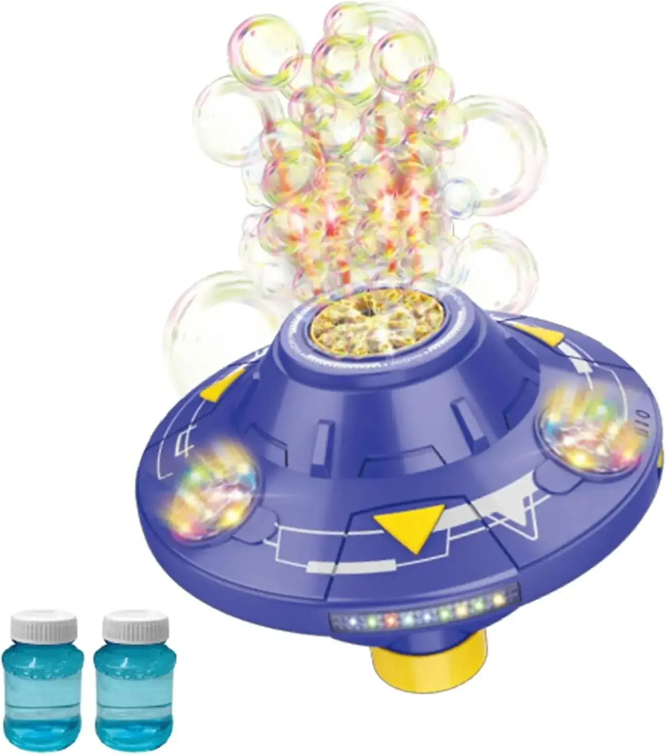 UFO Theme Rechargeable Bubble Machine for Unisex Kids 5+ Years, Toys & Hobbies Bubble Play Toy with 32-Air-Hole Leak-Proof Automatic Generator, Multi-Color LED Lights, 360° Rotation, Obstacle Safe Intelligent Avoidance