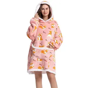 Oversized Wearable Hooded Blanket Girly Bedroom Accessories, 1 Count Soft & Warm Wearable Blanket with Pocket for Adults, Boyfriend Gift, Cozy Hooded Blanket