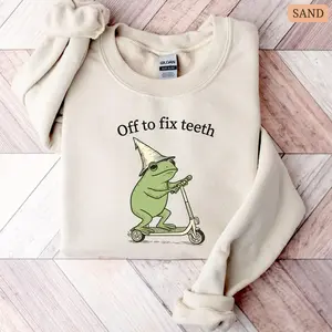 Funny Frog Dental Sweatshirt, Off to Fix Teeth Dentist Crewneck, Funny Dentist Shirt, Dental Assistant Gift