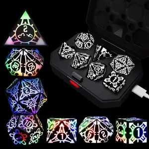 Avtctek Rechargeable LED Light Up Dice Set 7pcs, Cool DND Dice with Charging Box 3-Color Glow Polyhedral Dice with Fate Lock 20s Flashing Light Mode, Long-Lasting 1700-2000 Uses D4-D20 Role Playing Dice for D&D Dungeons & Dragons RPG