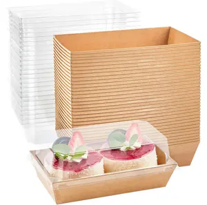 50 Packs Paper Charcuterie Boxes with Clear Lids, Disposable Sandwich Containers, Small Kraft Bakery Treat Boxes for 2 Cupcakes, Muffins, Hot Cocoa Bombs, Strawberries, To Go Desserts Boxes