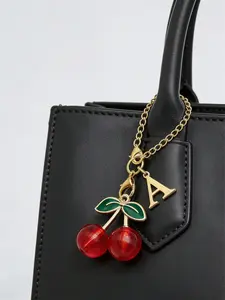 Sweet Cherry Pendant Car Steering Wheel Decoration Chain, Adjustable Rose Beads Ornament, Unisex Auto Interior Accessory