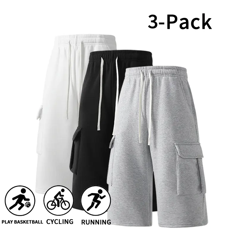 3-Pack Men's Cargo Shorts, Casual Athletic Style with Elastic Drawstring Waist and Pockets, Multicolor, Cargo Jorts Men's Shorts, Drawstring Cargo Men's Shorts