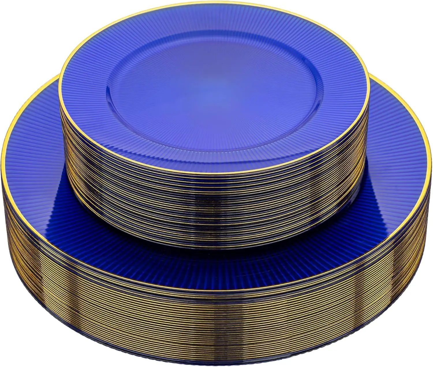 60 Pcs Blue Gold Plates for Party & Wedding Striped Design Disposable Dinnerware Set. Includes 30pcs 10in Dinner & 30pcs 7in Dessert Plates.