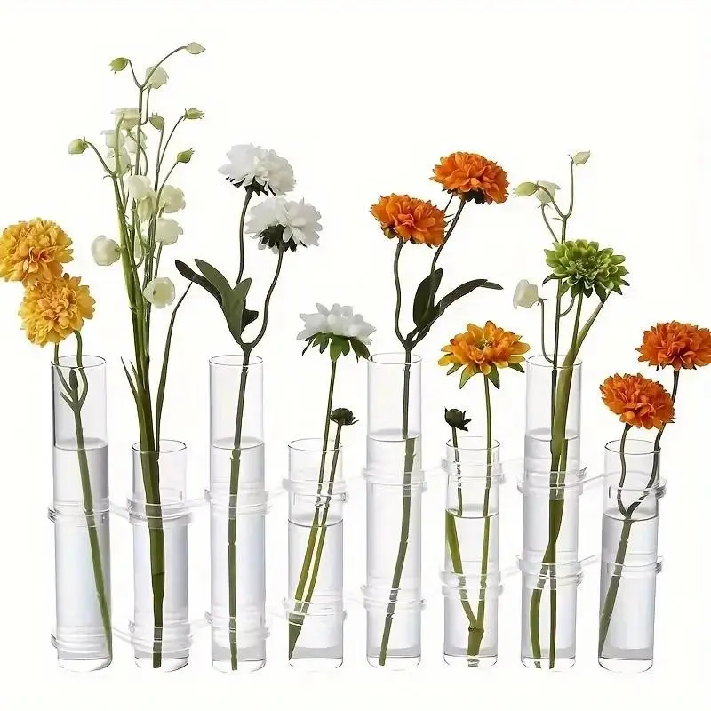 Set of 8 Decorative Glass Test Tube Vases, Ideal for Hydroponic Arrangements, Includes Hooks and Brush for Easy Maintenance