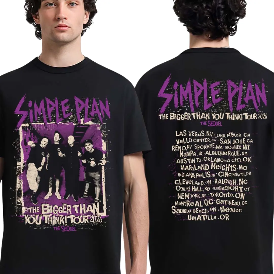 Simple Plan Band Bigger Than You Think Tour 2026 T-Shirt – Two-Sided Pop Punk Shirt, Music Concert Fan Gift Shirt For Men