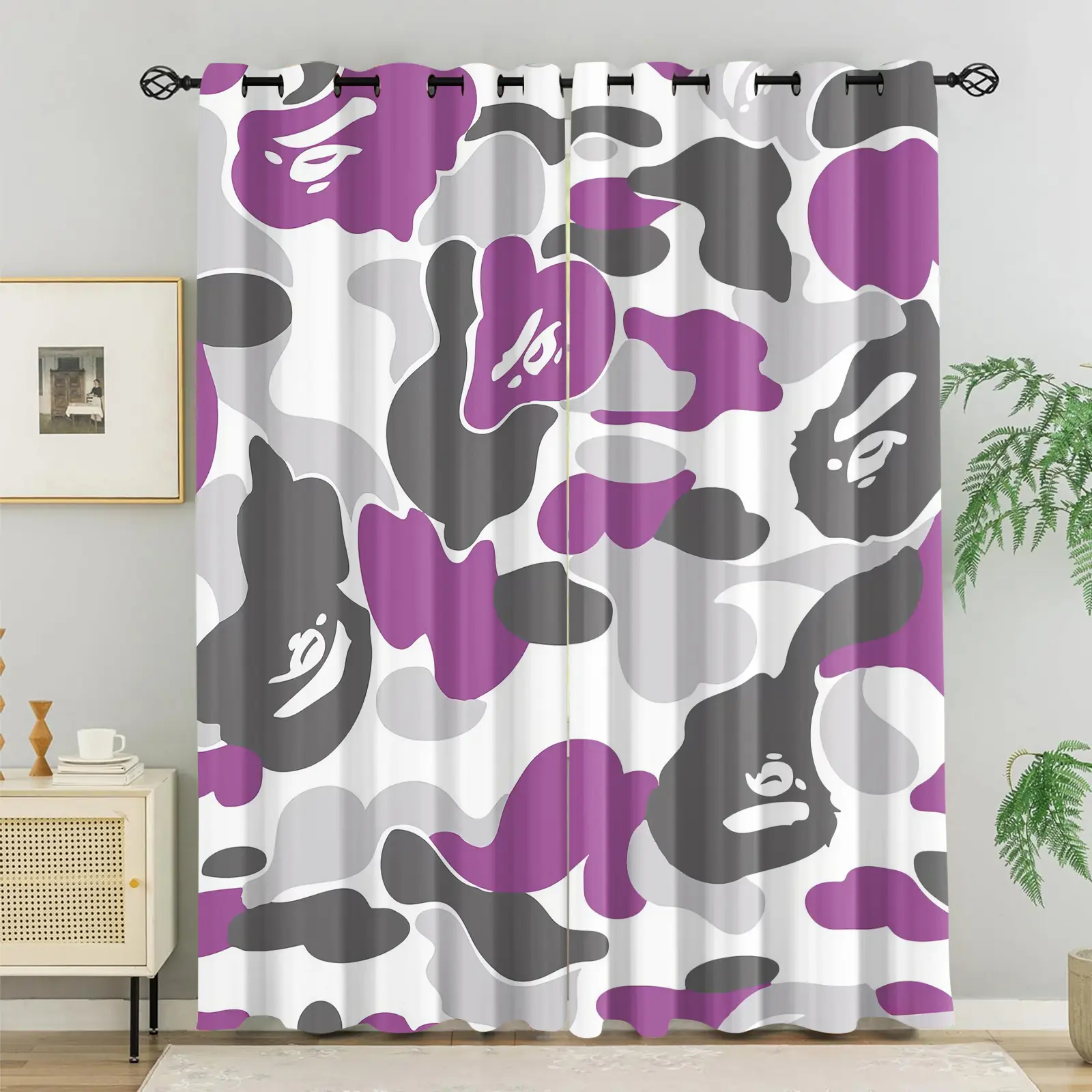 BAPE A Bathing Ape Pink Camo Curtains for Living Room, Iconic Ape