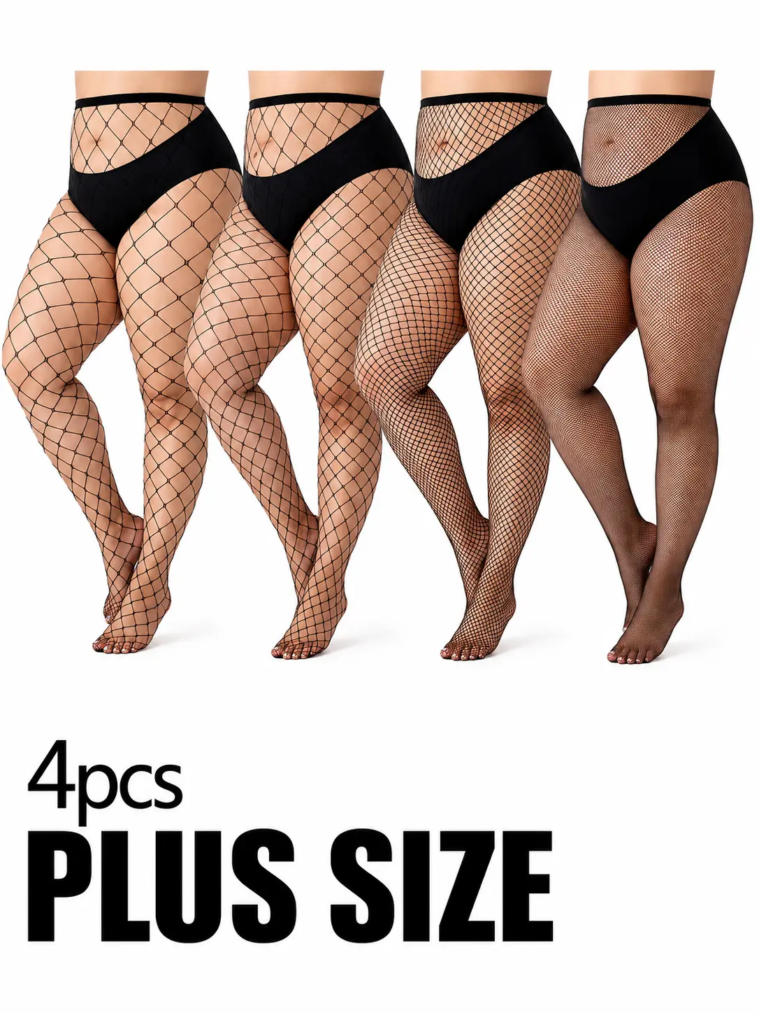 1/4-Pack Women's Plus Size Fishnet Tights Stylish Openwork Mesh Stockings SetEveryday Spring Wear Pantyhose Costume Black tights Outfits Fits Sheer Womenswear Spandex Party
