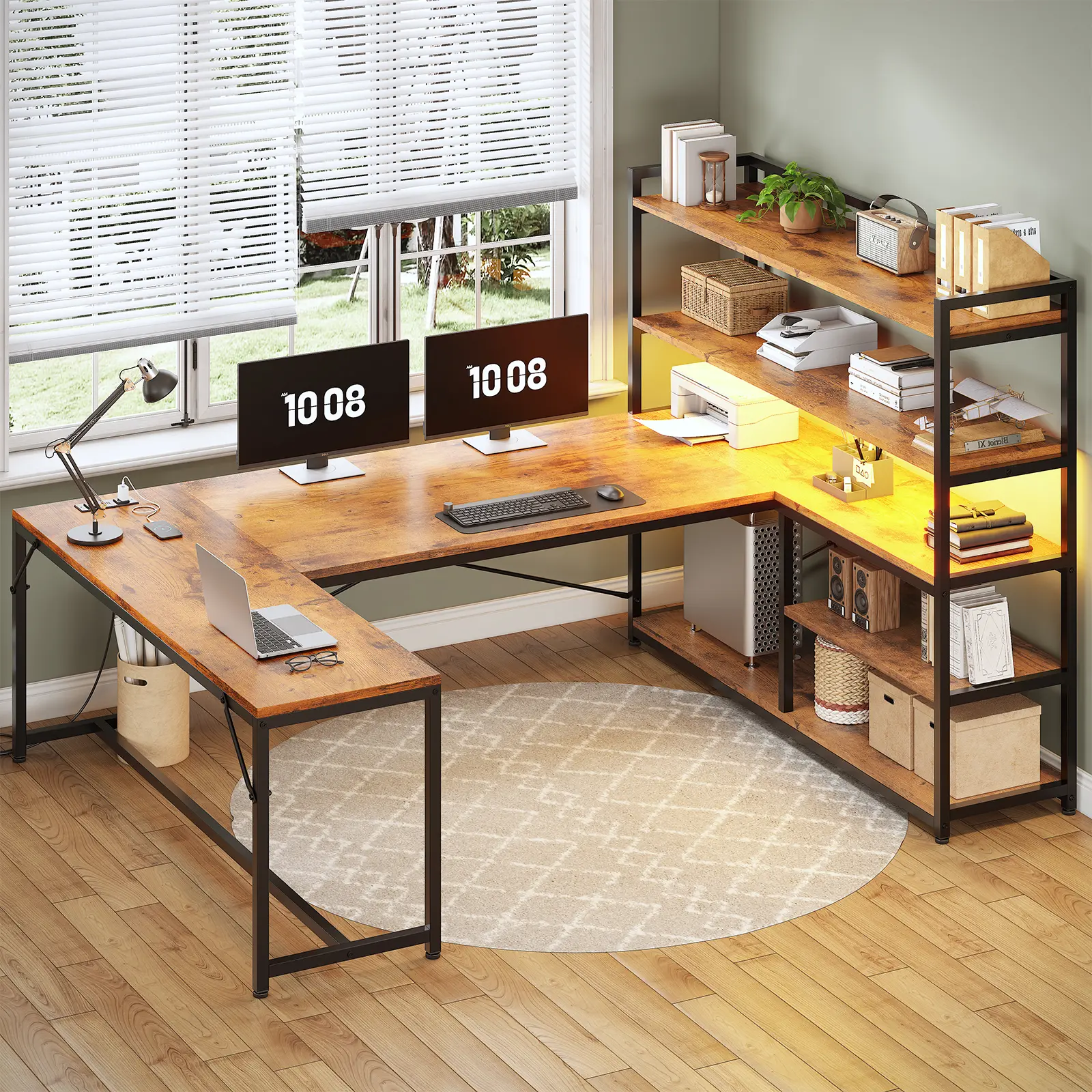 Sedeta 63-inch Reversible L-Shape Home Office Computer Desk - Wooden & Metal Modern Gaming Desk with LED Lighting, Commercial Office Organization Furniture, Home Office Desk