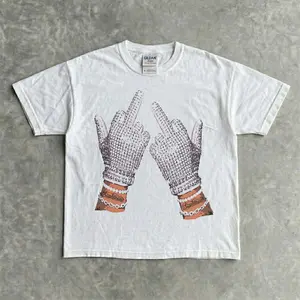 Y2K Rhinestone Glove T-Shirt | Bling Pop Star Graphic Tee | Edgy Celebrity Aesthetic Streetwear