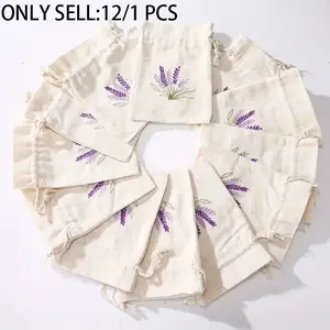 12/1 Piece Lavender Flower Drawstring Bag, Canvas Flower Small Bag, Ideal for Jewelry, Handicrafts, Party Gifts, Gift Bag