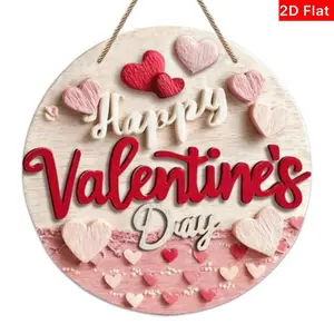 Vintage Round Wooden Sign, Door Hanging Sign, Valentine's Day Welcome Door Marker, Heart Door Hook, Indoor Outdoor Porch Farmhouse Wall Decor, Decorative Plaque, Home Decor