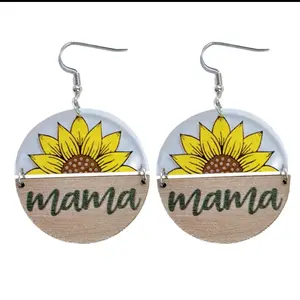 Acrylic wooden circle sunflower earrings