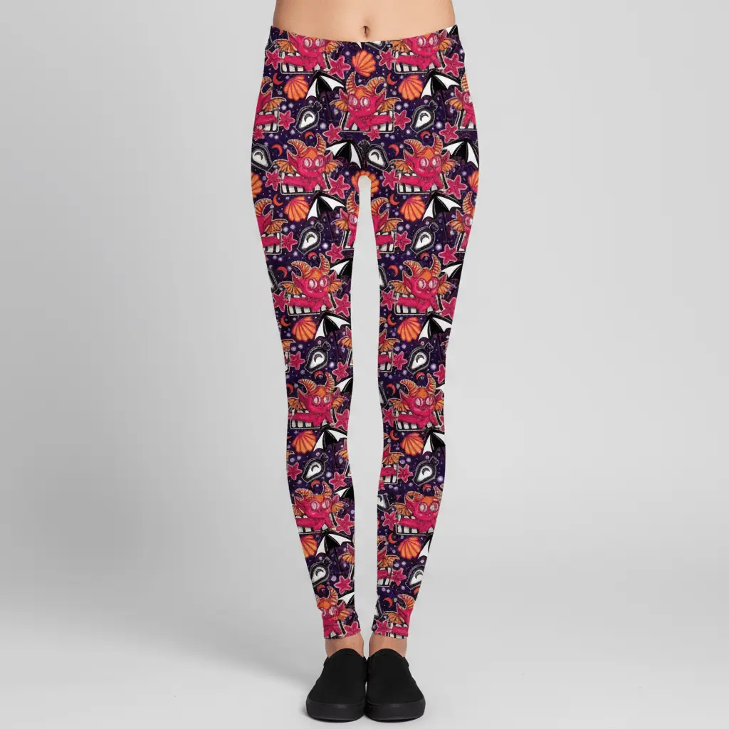 Baphomet Print Leggings – Gothic Graphic Stretch Pants