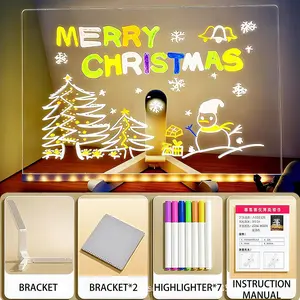 LED Light Up Message Board, Acrylic Magic Glow Writing Board, Erasable, with 7 Neon Pens, Creative Gift for Kids, Girlfriend & Mom