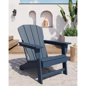 Navy Blue Oversize HDPE Poly Lumber Adirondack Chair - 380 LB Weather Resistant Wooden Textured Outdoor Chair for Garden, Deck, Pool & Porch