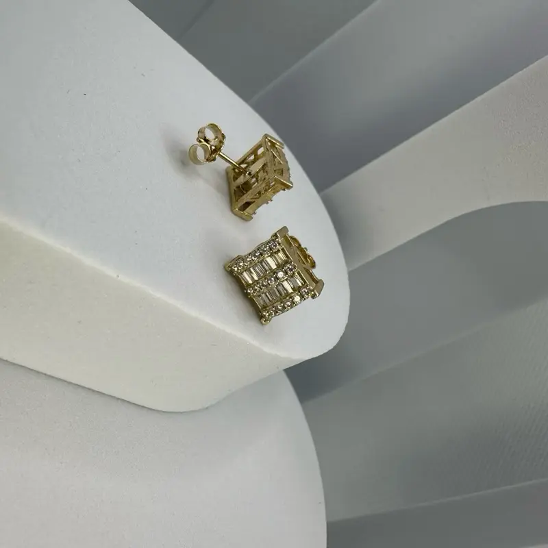 GAB 3A+CZ Hexagonal Cross Stud Earrings High-Quality Hip-Hop Jewelry for Men and Women Unique Stylish Design Durable Fashion Accessory