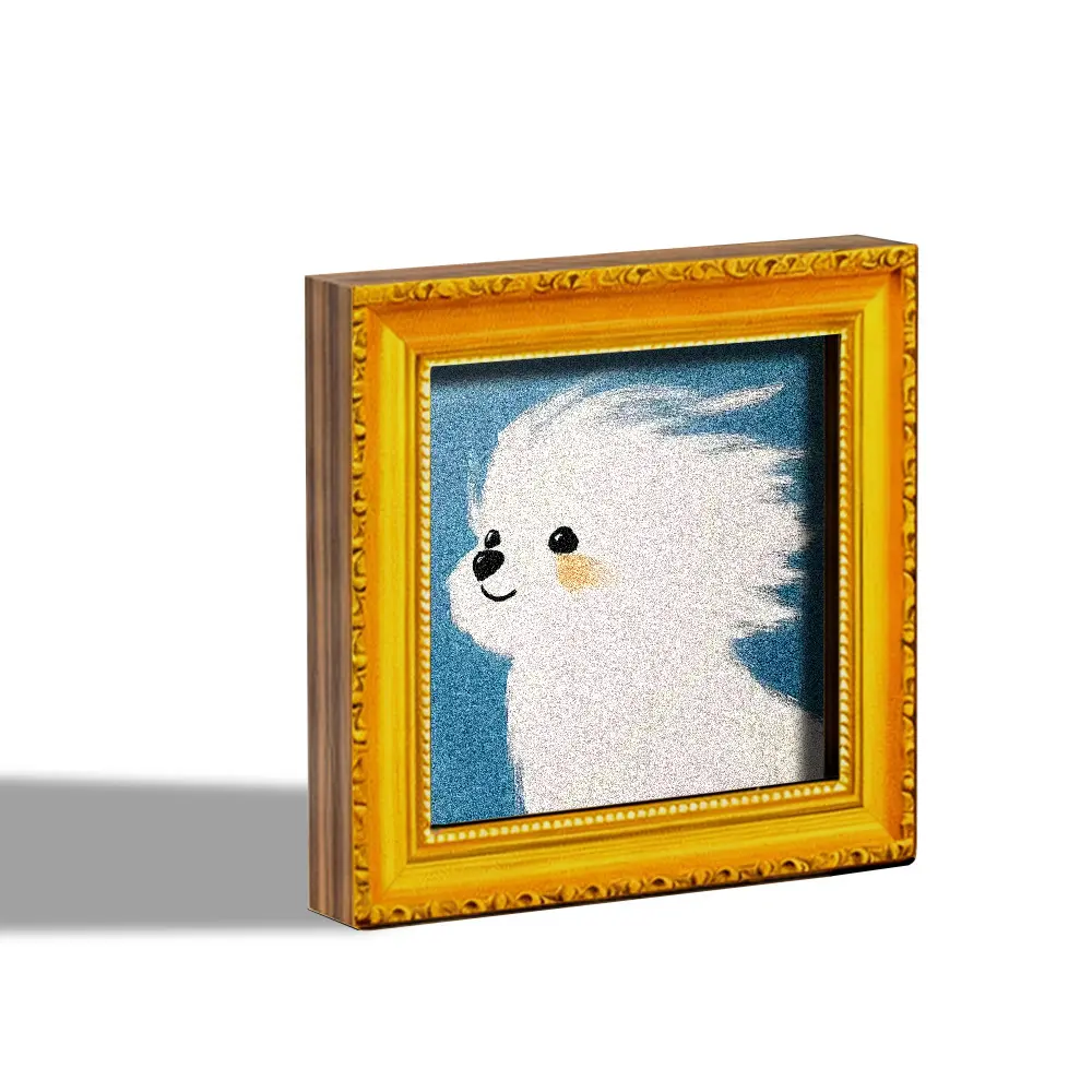 1PC Cute Fluffy Dog Fridge Magnet, Wooden Mini Decorative Art Magnet with Cartoon White Puppy, Pink Blush and Blue Background, Home Office Kitchen Decor Gift Magnetic
