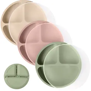 WeeSprout Baby Plates with Lids, Food Grade Silicone Divided Plates for Kids - 3 Pack