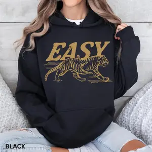 Vintage Easy Tiger Sweatshirt, Vintage Animal Graphic Tiger Tee, Unisex Oversized Boho Aesthetic Sweater, Soft Retro Style Top Pullover, Women Graphic Hoodies