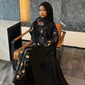 Umbrella Style Dubai Abaya with Elegant Floral Embroidery