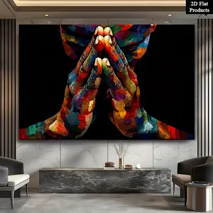 2D canvas, 2D canvas, 2D canvas wall art, praying hands theme, solid wood frame, canvas print. This modern and contemporary artwork features bright colors and is perfect for home decoration in the living room or bedroom