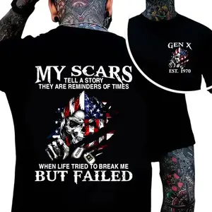 Customize GEN X My Scars Tell a Story T-Shirt, Patriotic Skull Tee, GEN X Veteran Shirt, Military USA Flag Tee, Men’s 4th of July Tough Shirt Casual Streetwear - KitchenEra