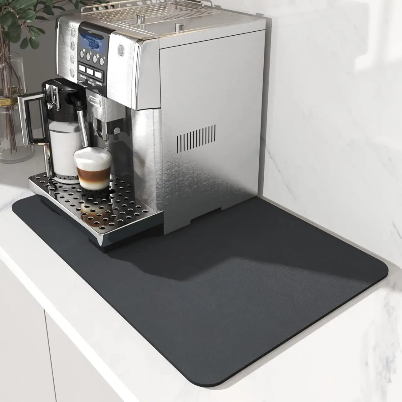 Coffee Mat Hide Stain Rubber Backed Absorbent Dish Drying Mat for Kitchen Counter-Coffee Bar Accessories Fit Under Coffee Maker12"x19" Dark Grey