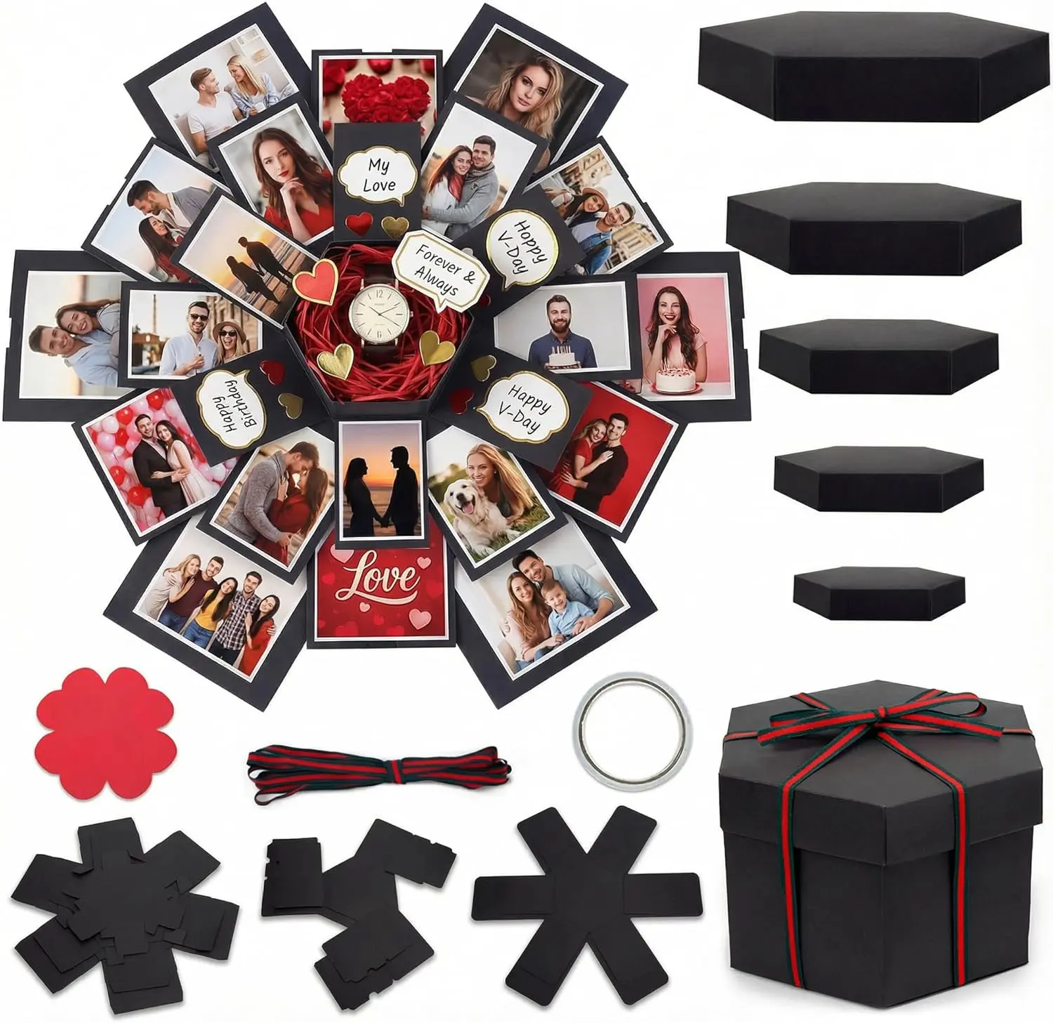 Preassembled Handmade Exploding Photo Album Box - Scrapbooking Photo Display with DIY Accessories, Surprise Effect, Sentimental Boyfriend Gifts for Anniversary (Office Stationery Gift), Gifts For Boyfriend