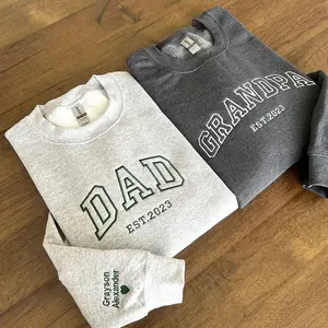 Custom Embroidered Dad Grandpa Sweatshirt, Custom Embroidered Dad Hoodie with Name On Sleeve, Gift for Father Day Mother Day